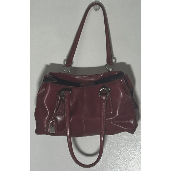 Y2K Liz Claiborne NYC Satchel Handbag Purse Red Maroon Top Handle 5 compartment - Picture 1 of 9